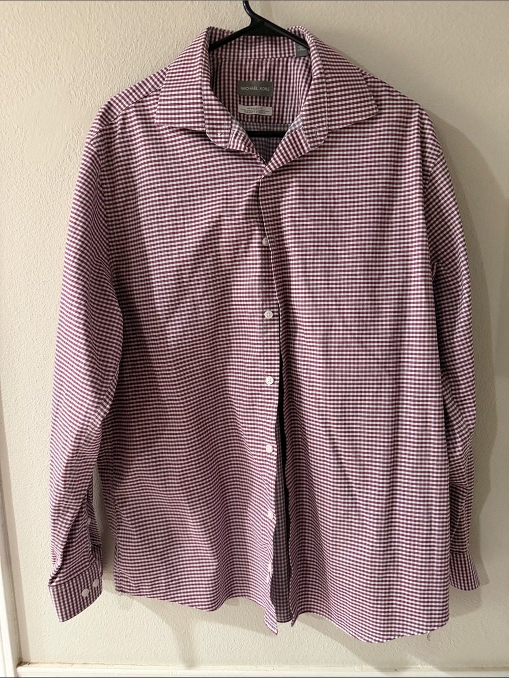 Michael Kors Men’s Pink and White Check Dress Shirt